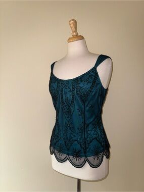Marina Beaded Silk-Look Evening Tank | Vintage Y2K Teal | Size L